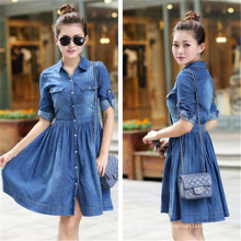 New Fashion Long Sleeve Denim Mini Shirt Women Dress